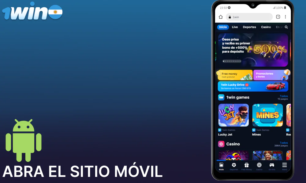 Abra el sitio móvil de 1win