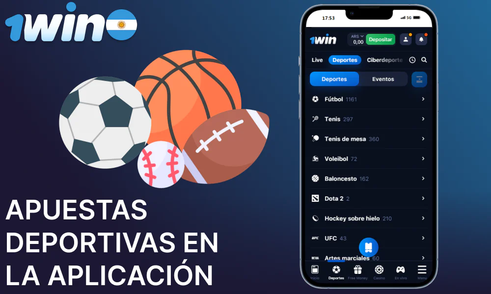 Opciones de apuestas deportivas disponibles en la aplicación móvil de 1win