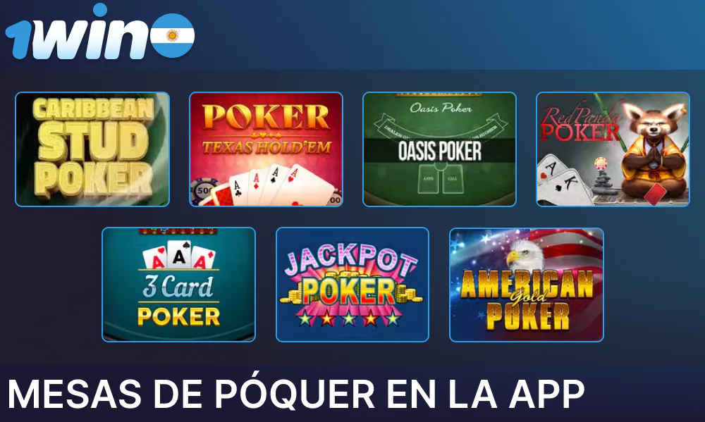 Mesas de póquer en la app disponible en la aplicación móvil 1win