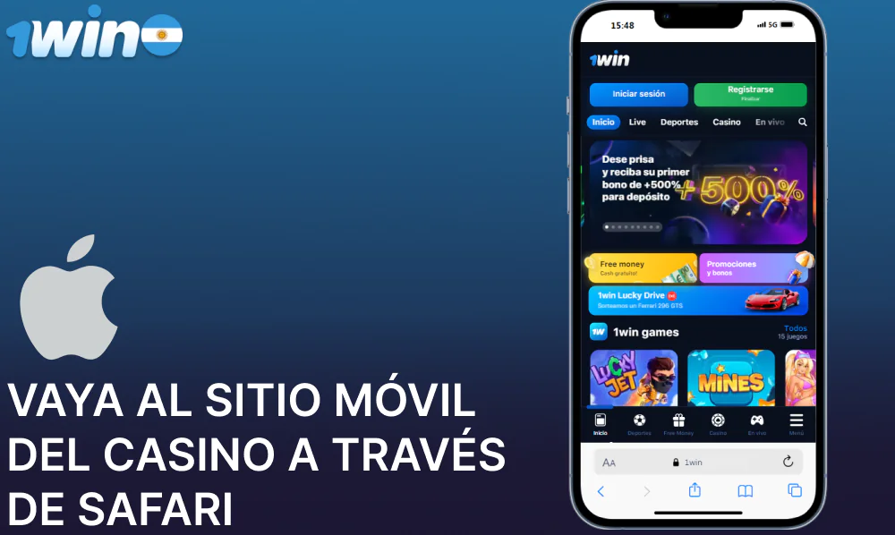 Vaya al sitio móvil del casino 1win a través de Safari